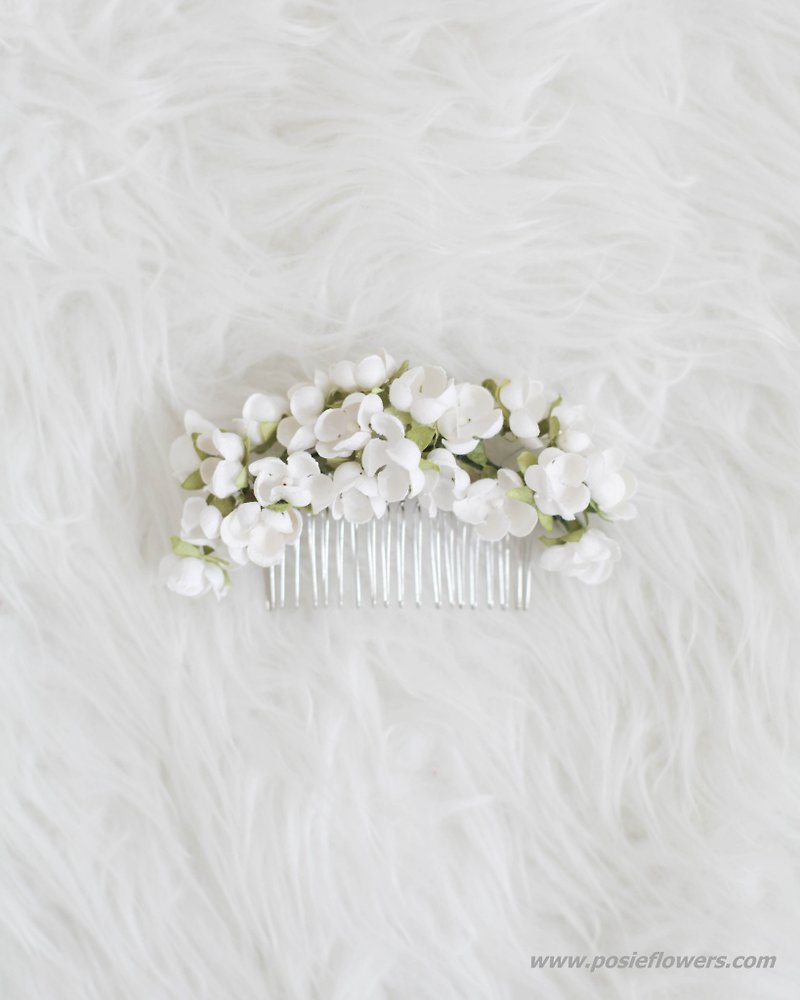 Osmanthus Handmade Paper Flower Hair Comb - เครื่องประดับผม - กระดาษ ขาว