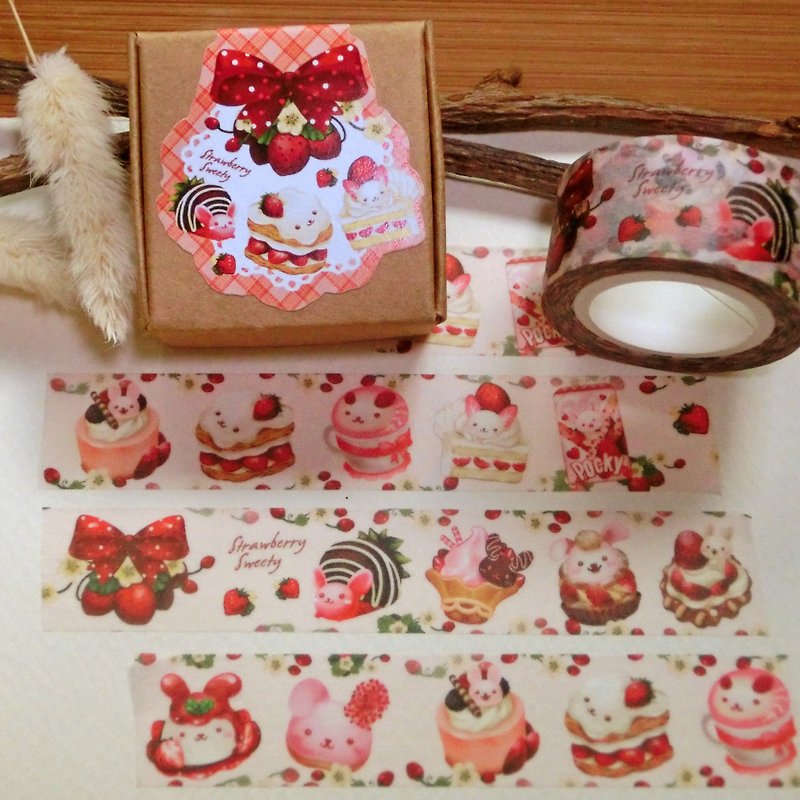 Masking Tape-Strawberry Bunny - Washi Tape - Paper Pink