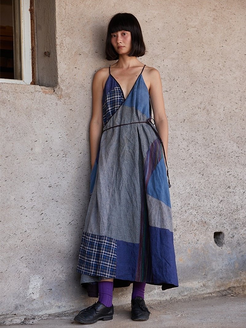 Retro Literary Linen Plant-dyed Sleeveless Dress - One Piece Dresses - Other Materials Blue