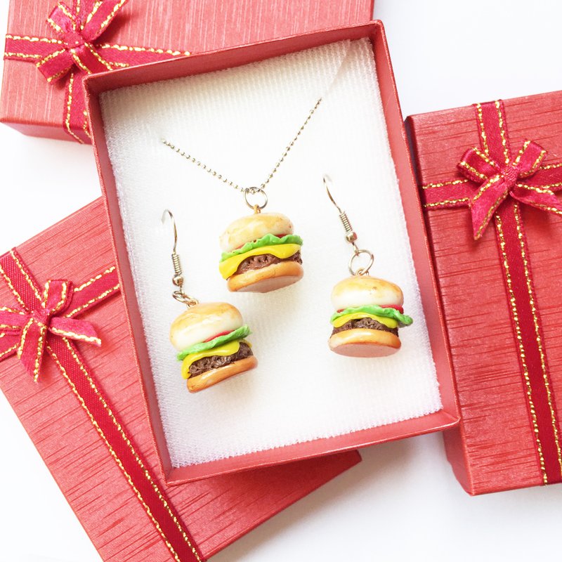 Hamburger Jewerly Box set - 項鍊 - 黏土 橘色