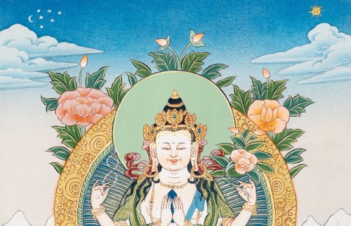 観音菩薩の伝統的な仏教タンカ絵 - ショップ Boudha Stupa