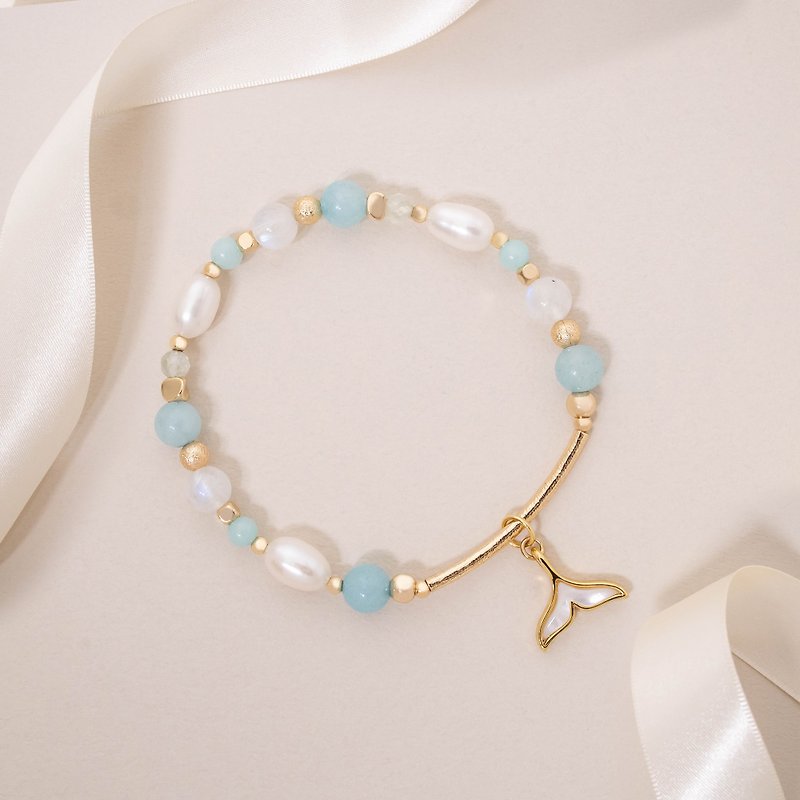 Pearl Mermaid│Moonstone Tianhe Stone Natural Freshwater Pearl Grape Stone Crystal Bracelet - Bracelets - Crystal Blue