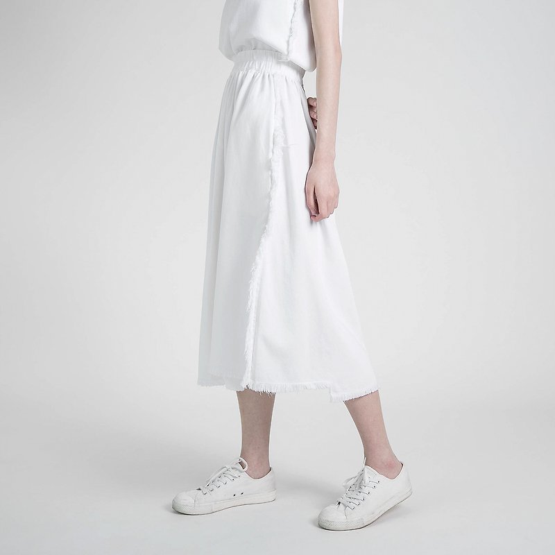 Outline Contour Skirt_8SF234_White - Skirts - Cotton & Hemp White
