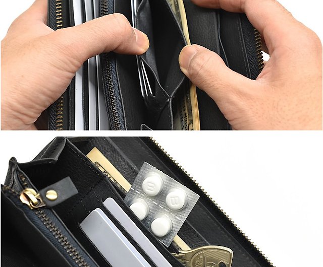 Wristlet Zipper Wallet - Personalized Leather Wallet Black