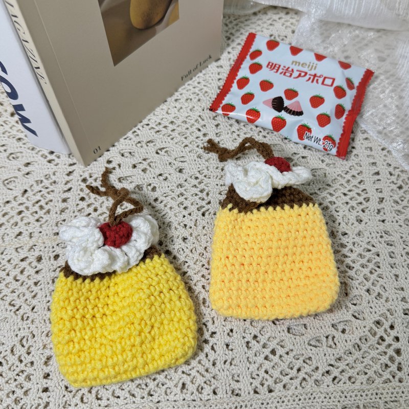 現貨 MUMU 日式昭和鮮奶油櫻桃布丁束口袋 Handmade - 束口袋/束口背包/水桶包 - 棉．麻 