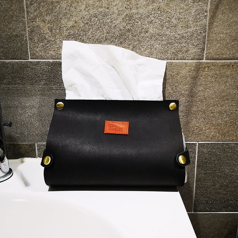 Leather toilet paper cover-matte black cowhide - กล่องทิชชู่ - หนังแท้ 