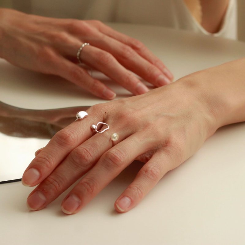 晨露純銀淡水珍珠指間戒 - 戒指 - 純銀 銀色