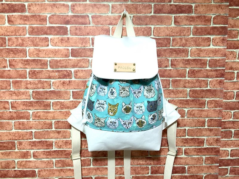 Hundreds of cats meet the white backpack/free printed name tag - Backpacks - Cotton & Hemp Green