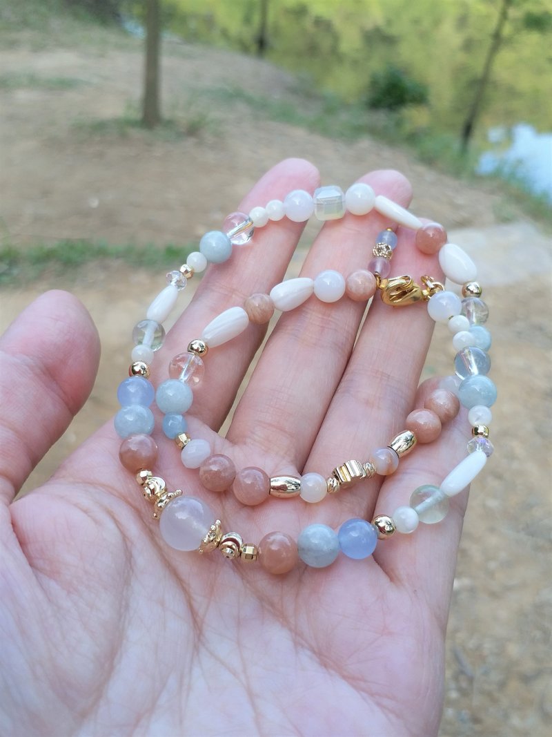 【秋冬新時尚】 太陽石 │粉晶│海藍寶│白水晶│白貝│ 手鍊 - 手鍊/手環 - 水晶 多色