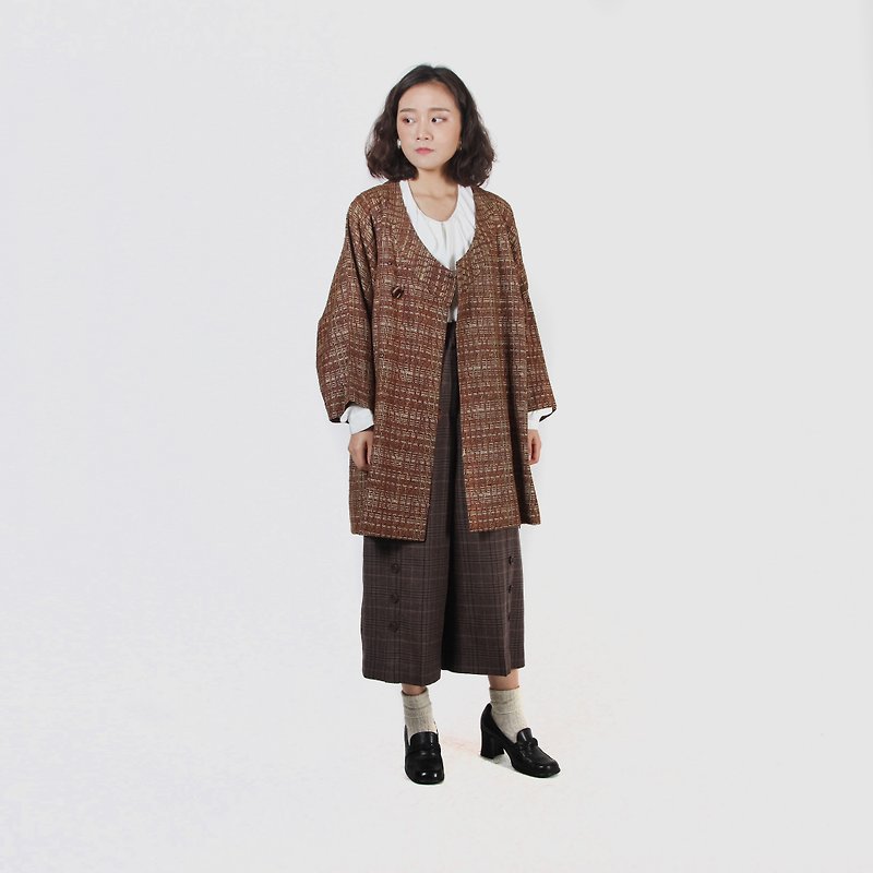 [Egg plant ancient] sallow cedar tree wool material ancient kimono road - Women's Casual & Functional Jackets - Wool Brown