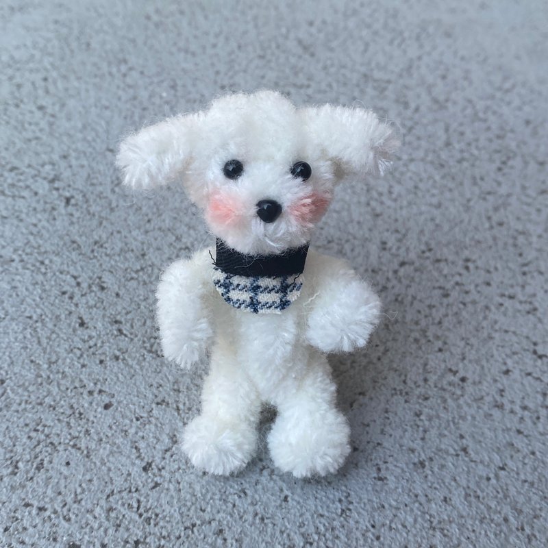 Little white dog with long tail standing 9cm - hair root twist stick handmade/doll pet doll doll - Stuffed Dolls & Figurines - Other Materials White