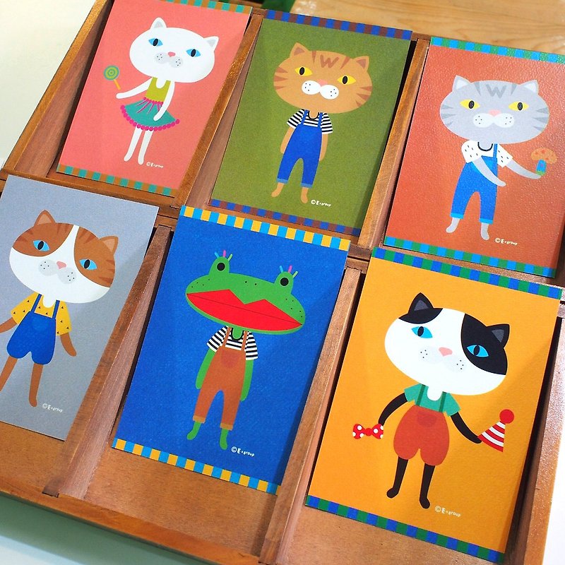 猫とカエルのポストカード10枚のE * groupフルシリーズ - カード・はがき - 紙 多色