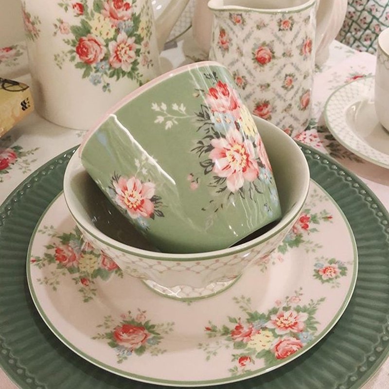 【30% off for 2 pieces】# Limited time big discount of Danish GreenGate Aurelia green latte cups - Mugs - Porcelain Green