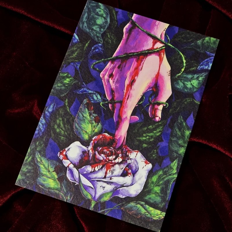 250g a red rose Postcard (lilliwon) vintage illustration design paper - 卡片/明信片 - 紙 多色