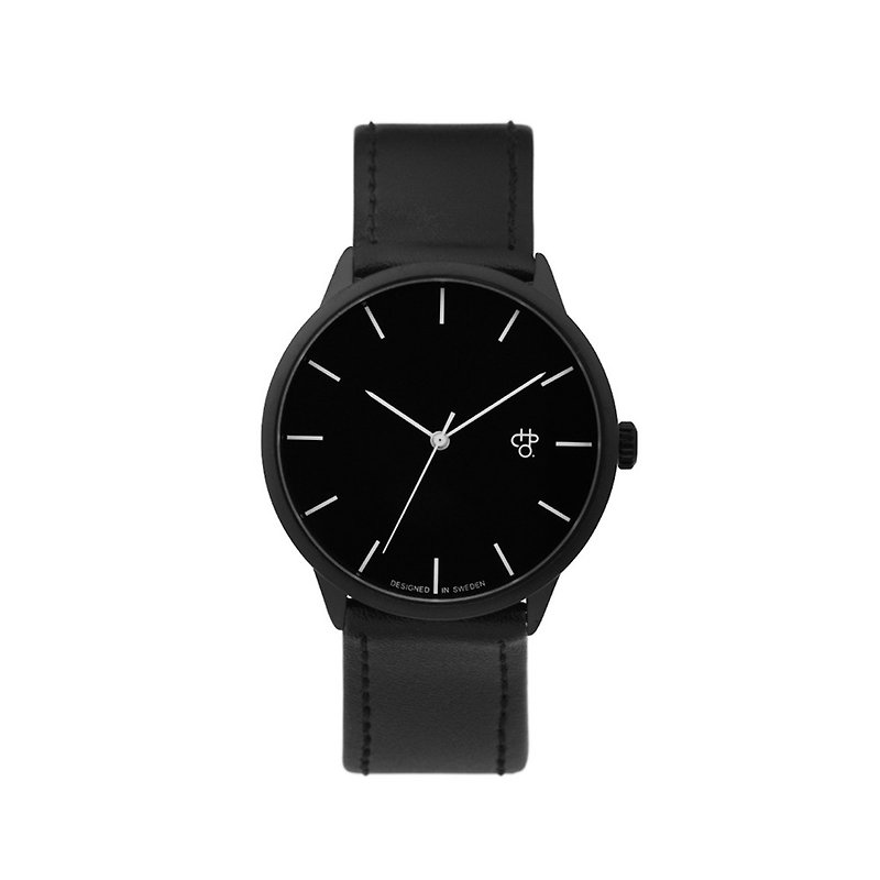 Khorshid系列 - Noir 黑錶盤黑皮革 手錶 - 男裝錶/中性錶 - 人造皮革 黑色