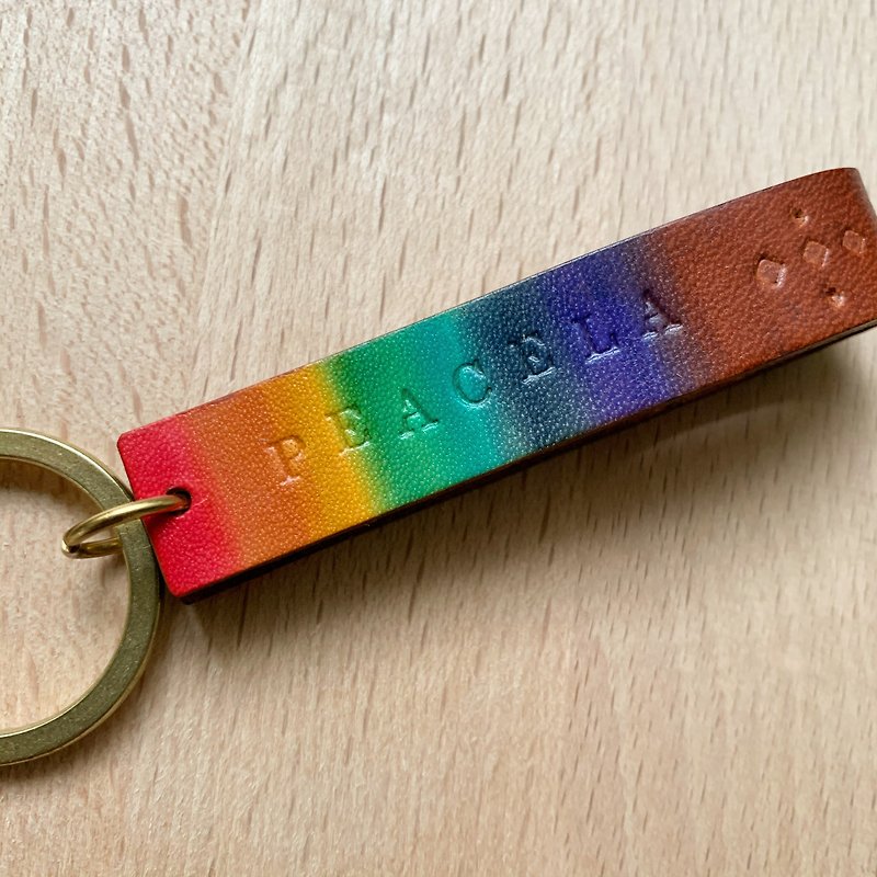 [Rainbow leather ring totem key ring] pendant rainbow power custom lettering exchange gifts - Keychains - Genuine Leather Multicolor