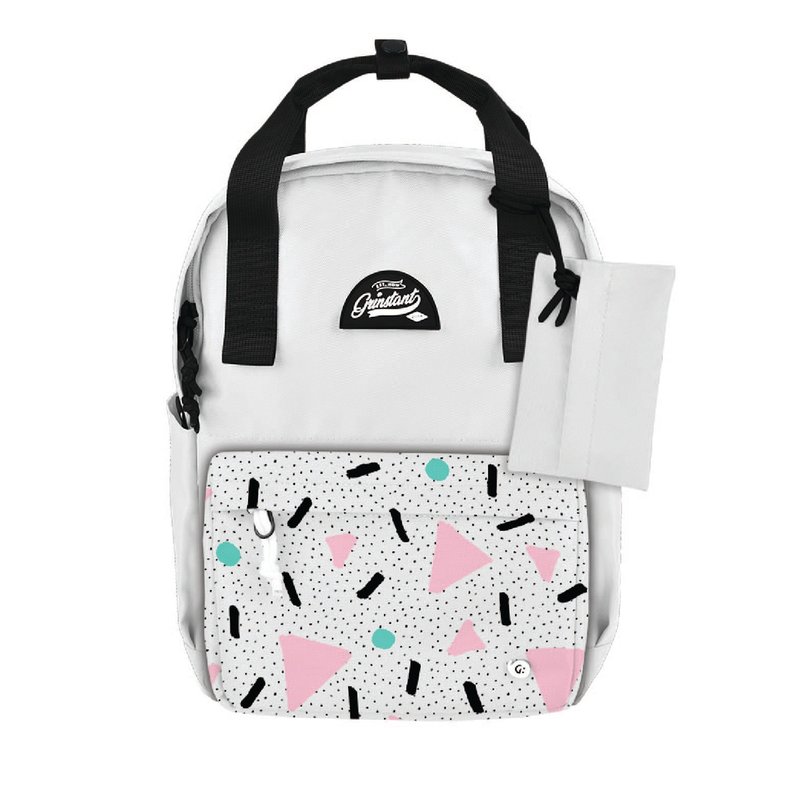 Grinstant Mix and Match Detachable 13" Backpack - Black and White Series (White with Geometric Pattern) - กระเป๋าเป้สะพายหลัง - เส้นใยสังเคราะห์ ขาว