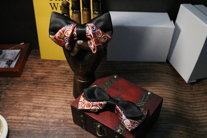 油画玫瑰花拼接真丝领结婚礼新浪伴郎蝴蝶结 - 領結/領巾 - 瓷 多色