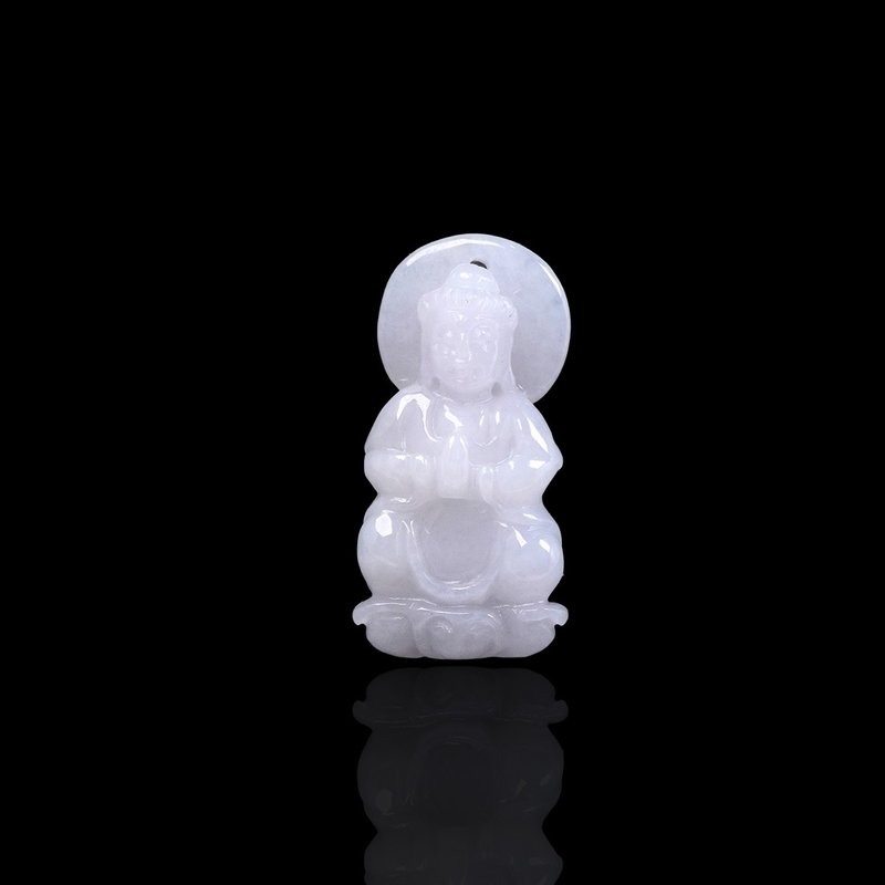 白翡翡翠觀音菩薩項鍊 | 天然緬甸玉翡翠A貨 | 送禮 - 項鍊 - 玉石 白色