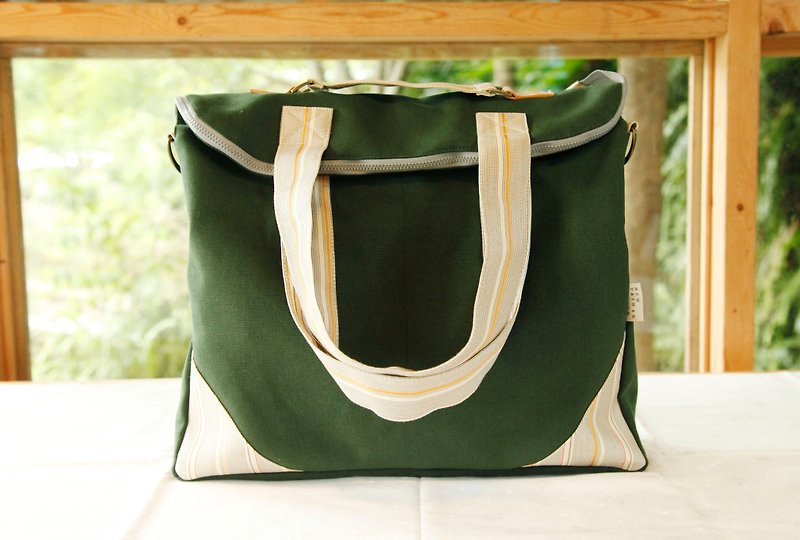 【吐司包】- 抹茶吐司 - 帆布 棉布 綠色 線條 側背包 - 側背包/斜背包 - 棉．麻 綠色