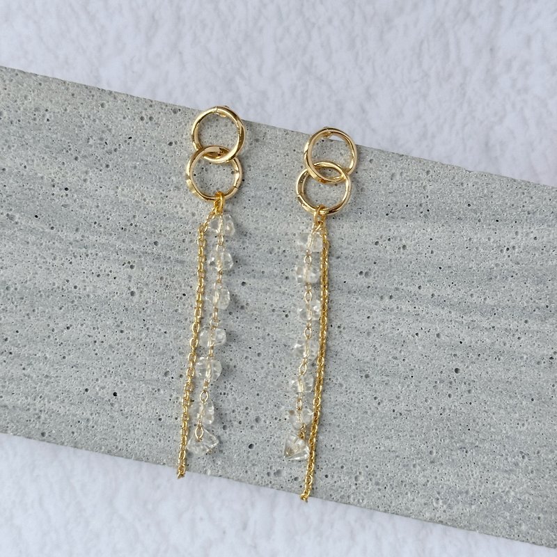 Japanese intellectual cut-angle amphibole long chain double hoop earrings ear wire sister best friend birthday gift - Earrings & Clip-ons - Other Materials Gold