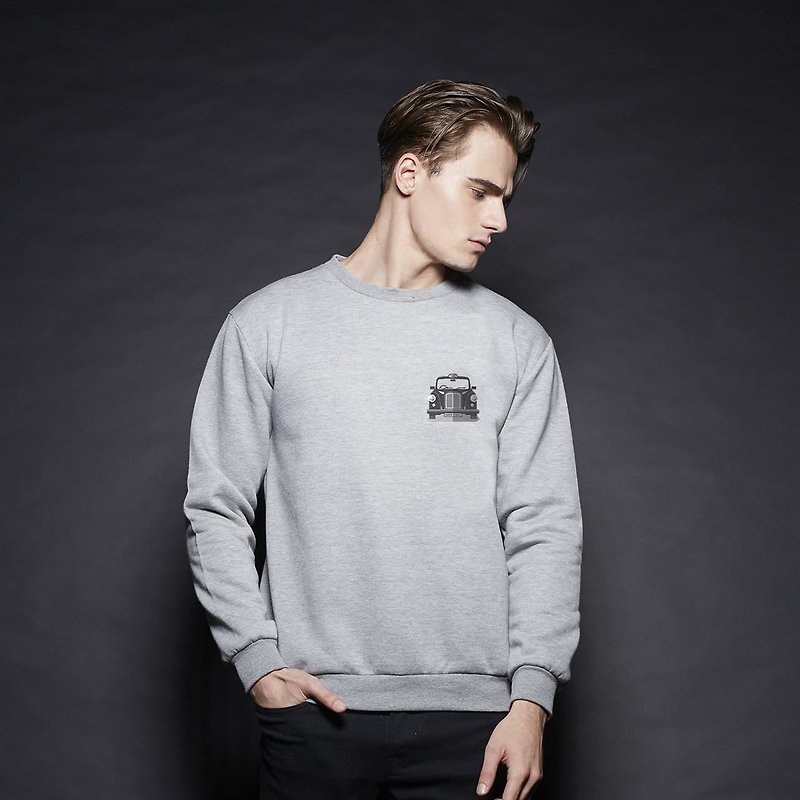 British Fashion Brand -Baker Street- Black Cab Printed Sweater - เสื้อยืดผู้ชาย - ผ้าฝ้าย/ผ้าลินิน สีเทา