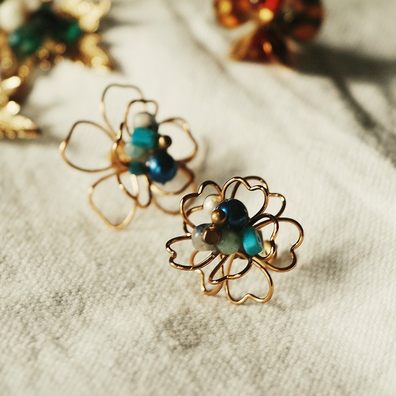 Febbi cherry ear earrings brass earrings - Earrings & Clip-ons - Other Metals Blue