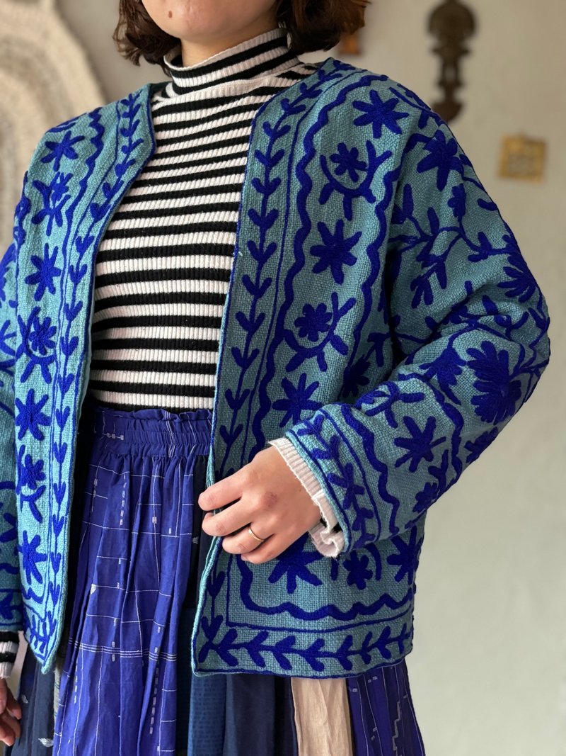 【Twilight blue】スザニ刺繍ジャケット - ジャケット - コットン・麻 ブルー