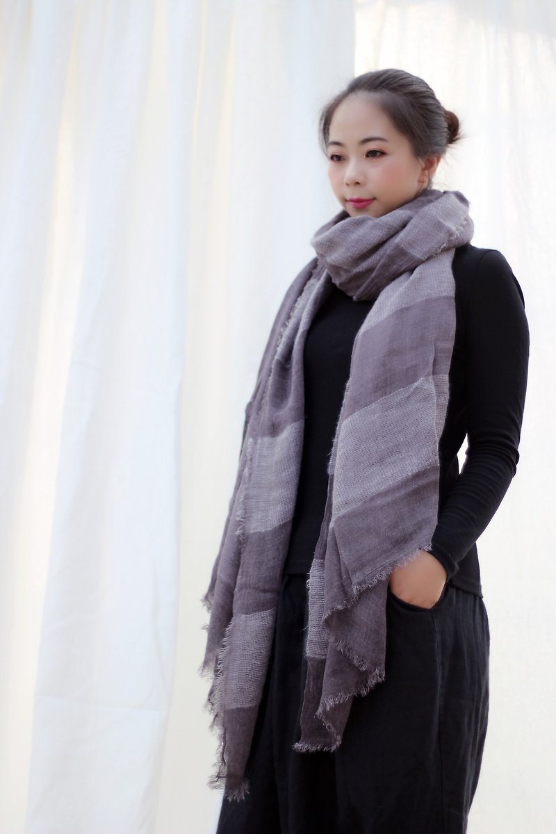 [Spot] dark gray cotton and linen scarf - Knit Scarves & Wraps - Cotton & Hemp Gray