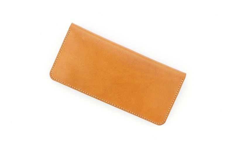 Italian caramel natural color vegetable tanned leather two-button zipper handmade long clip - Wallets - Genuine Leather Orange