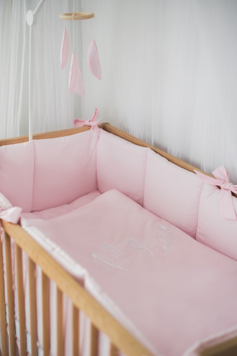 Pink girl nursery crib bumpers - 嬰兒床墊/睡袋/枕頭 - 棉．麻 粉紅色