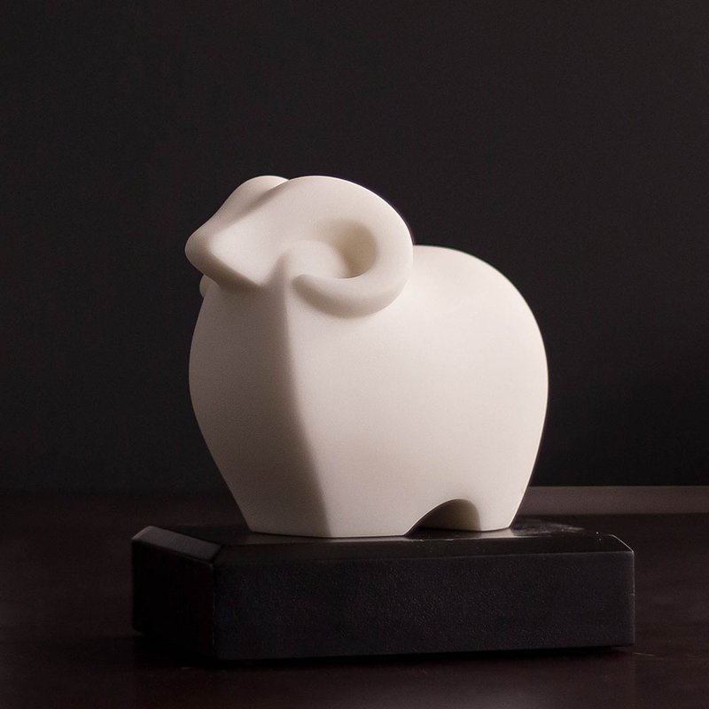 Quan Art Gallery Chuan_Growth Series-Leading Sheep Shape Stone Sculpture-White - Items for Display - Stone White