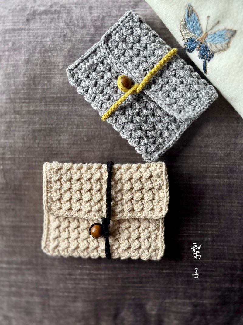 Pear design single product minimalist style card holder various card storage pure hand-woven combed cotton - กระเป๋าสตางค์ - ผ้าฝ้าย/ผ้าลินิน 