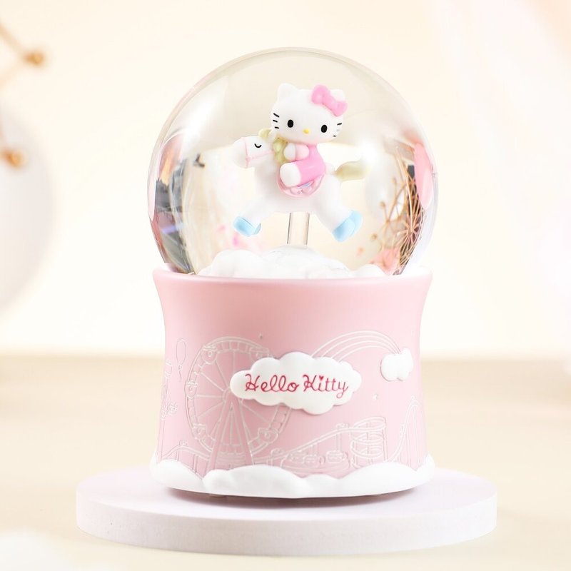 Hello Kitty Carousel Crystal Ball Music Box Valentine's Day Wedding Month Christmas Exchange Gifts - Items for Display - Glass 