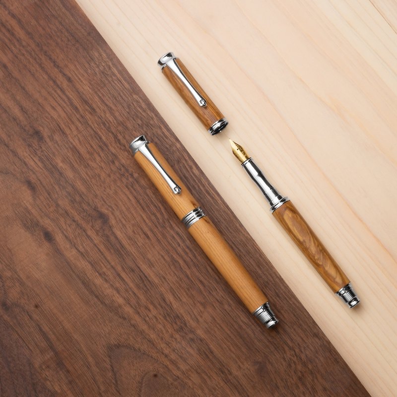 Wooden Fountain Pen / Rollerball Pen (light color・laser engraving) - ปากกาหมึกซึม - ไม้ สีนำ้ตาล