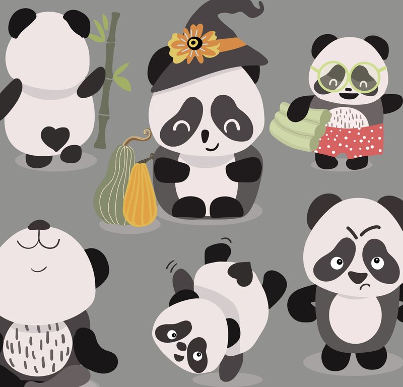 Cute pandas hand drawn clipart - วาดภาพ/ศิลปะการเขียน - วัสดุอื่นๆ 