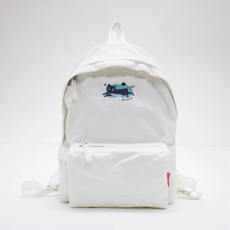 Feliz Aristocat Embroidery Canvas Backpack ( White ) - Backpacks - Cotton & Hemp White