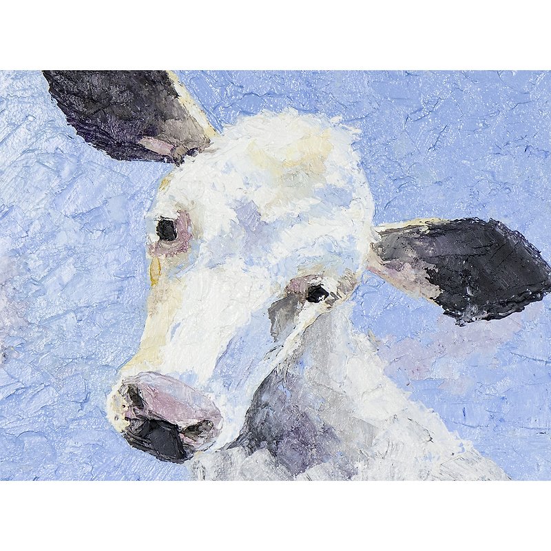 White Cow Painting Farm Animal Original Art Animal Portrait Oil Painting - Posters - Other Materials White
