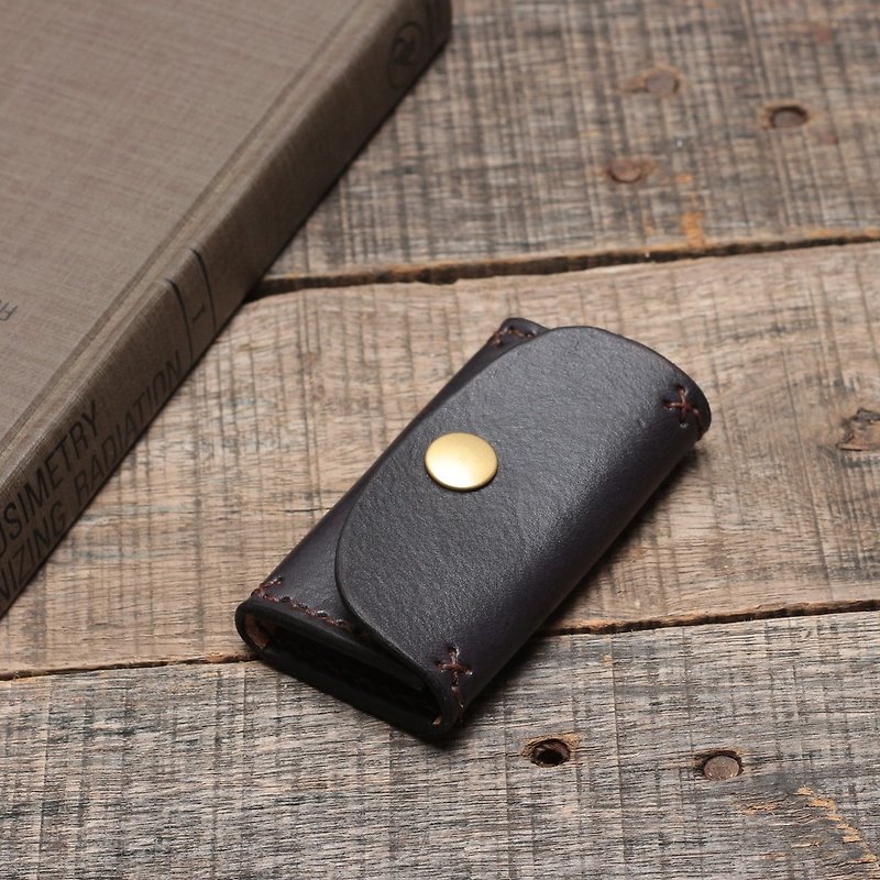 Rustic coin purse | Stone black hand-dyed vegetable tanned cow leather | Multi-color - Coin Purses - Genuine Leather Black