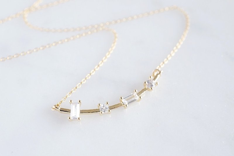 【14KGF】Necklace,Curvy CZ Line, - 項鍊 - 玻璃 金色
