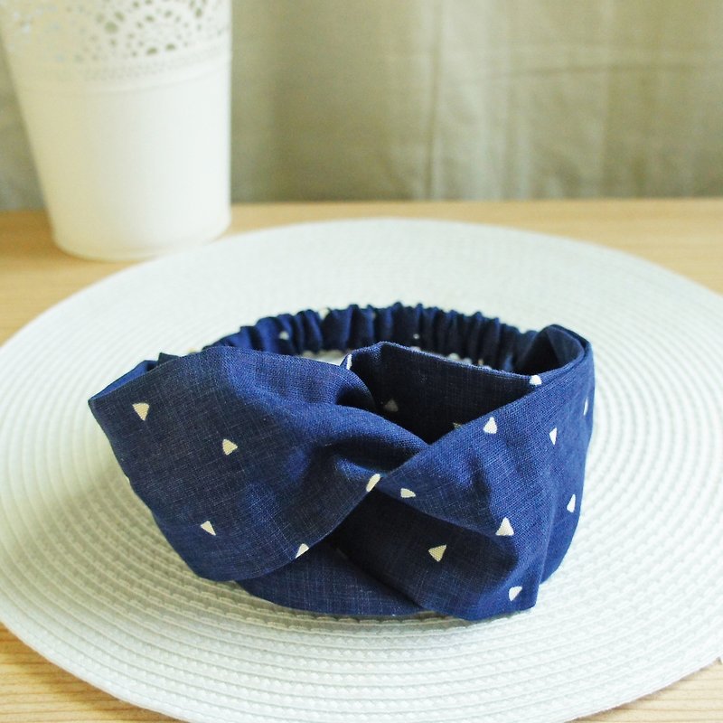Lovely Japan double yarn [small triangle butterfly elastic headband, hair ring] dark blue E - Hair Accessories - Cotton & Hemp Blue