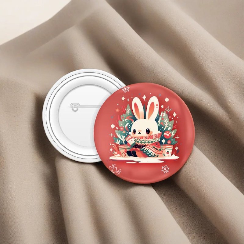 Christmas Round Badge I Snow Rabbit - Other - Waterproof Material Red