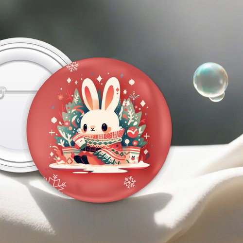 Snow Bunny クリスマスラウンドバッジ ピンバッジ - ショップ