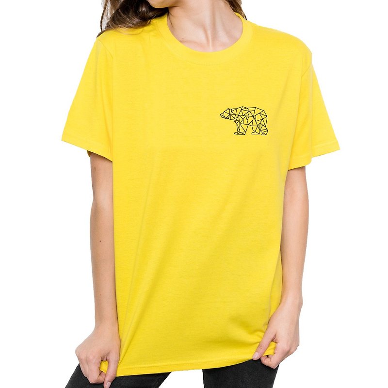左胸 Bear Geometric 男女短袖T恤 黃色 幾何 熊 禮物 文青 情人 - T 恤 - 棉．麻 黃色
