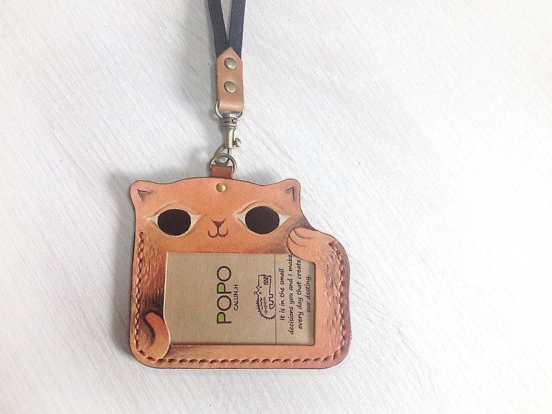 POPO│ size eyes. Cat │ luggage sets. Badge Holder │ │ unique leather design - ID & Badge Holders - Genuine Leather Red