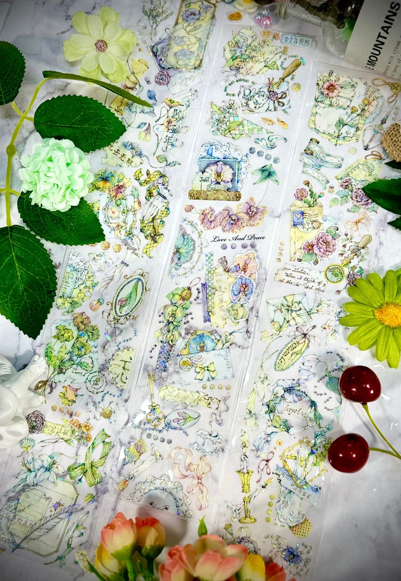 花信之約 PET 紙膠帶 白墨 貝殼光 10米卷 - 紙膠帶/和紙/PET - 塑膠 多色