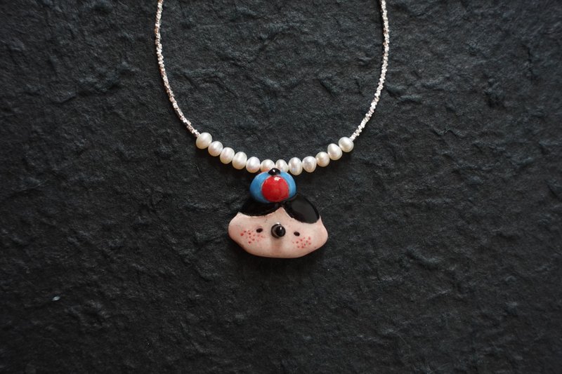 Original handmade ceramic necklace clown boy cute niche pendant unique design jewelry customizable gift - Necklaces - Pottery Multicolor