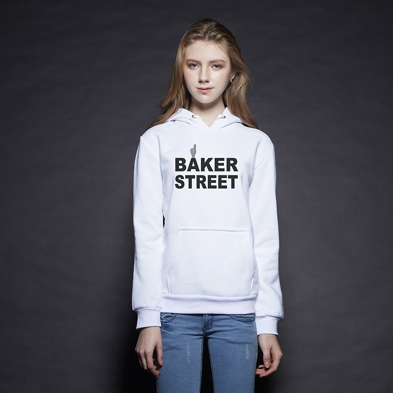 British Fashion Brand [Baker Street] Logo  Printed Hoodie - เสื้อฮู้ด - ผ้าฝ้าย/ผ้าลินิน ขาว