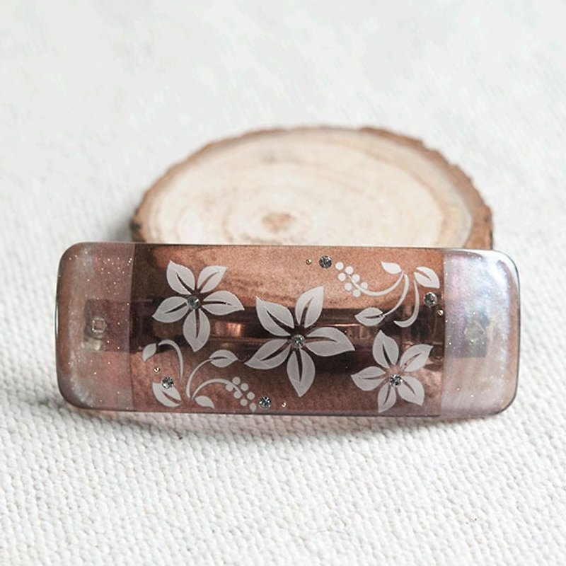 Transparent,carve flower barrette-brown - เครื่องประดับผม - อะคริลิค สีนำ้ตาล