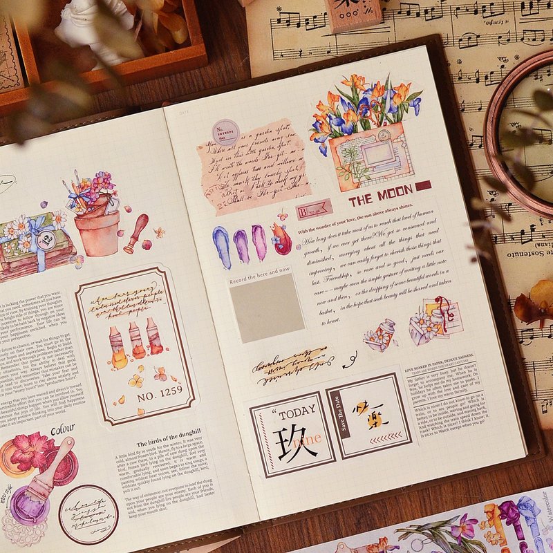 Handbook Story Retro Collage Material Comprehensive PET Washi Tape - มาสกิ้งเทป - กระดาษ หลากหลายสี